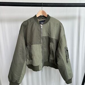 ZARA KHAKI ZIP UP BOMBER JACKET